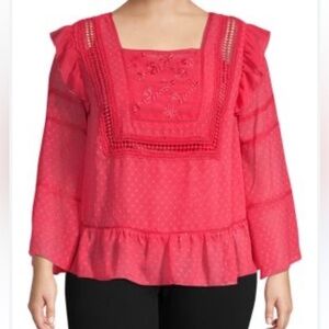 Nanette Lepore Plus Embroidered Squareneck Top size 1X